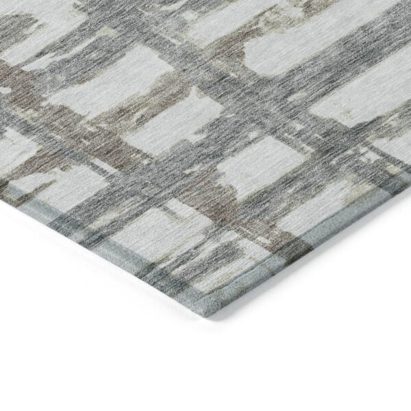 8' X 10' Silver Taupe And Gray Striped Washable Indoor Outdoor Area Rug