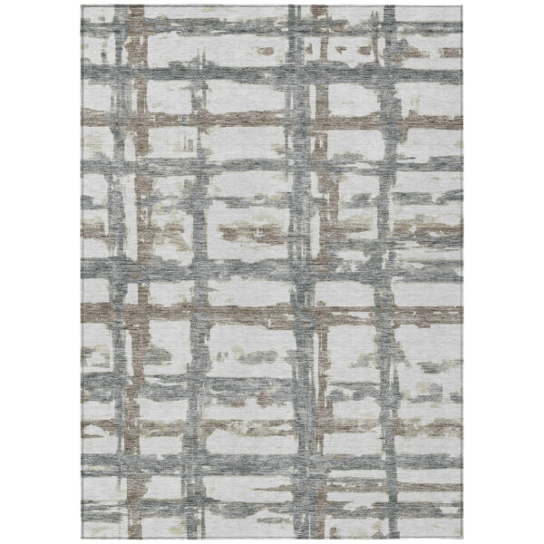 8' X 10' Silver Taupe And Gray Striped Washable Indoor Outdoor Area Rug