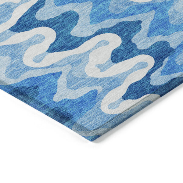 8' X 10' Sky Blue Denim Blue And Ivory Abstract Washable Indoor Outdoor Area Rug