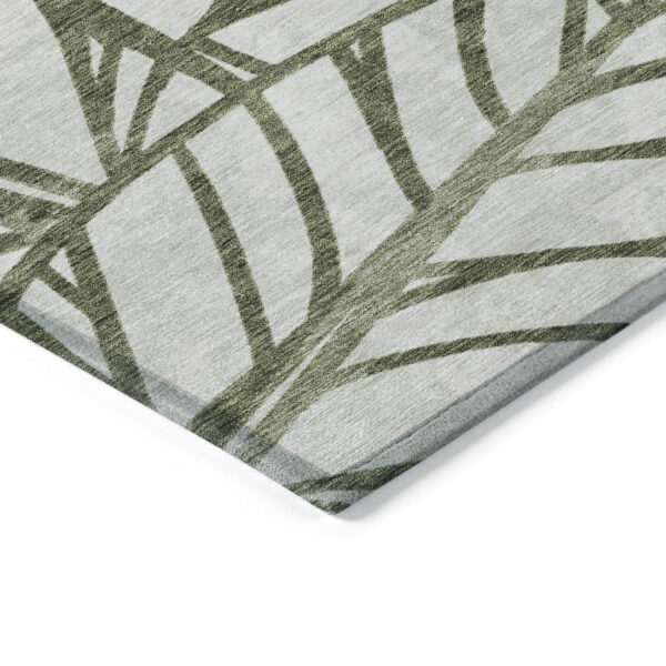 5' X 8' Olive Green And Beige Floral Washable Indoor Outdoor Area Rug