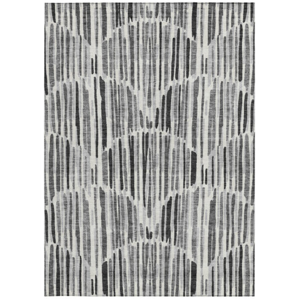 9' X 12' Gray Ivory And Charcoal Abstract Washable Indoor Outdoor Area Rug