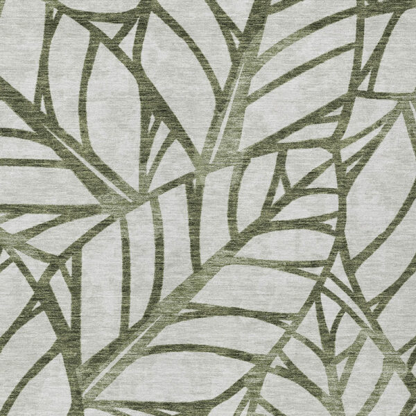 5' X 8' Olive Green And Beige Floral Washable Indoor Outdoor Area Rug