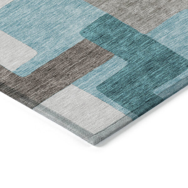 5' X 8' Teal Blue Aqua And Beige Abstract Washable Indoor Outdoor Area Rug
