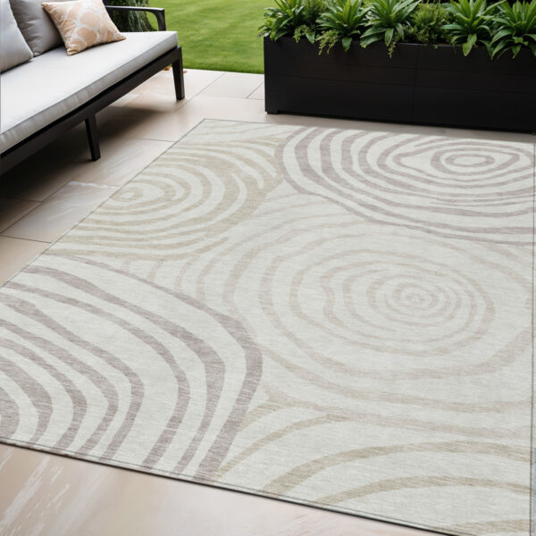 5' X 8' Ivory Beige And Khaki Abstract Washable Indoor Outdoor Area Rug