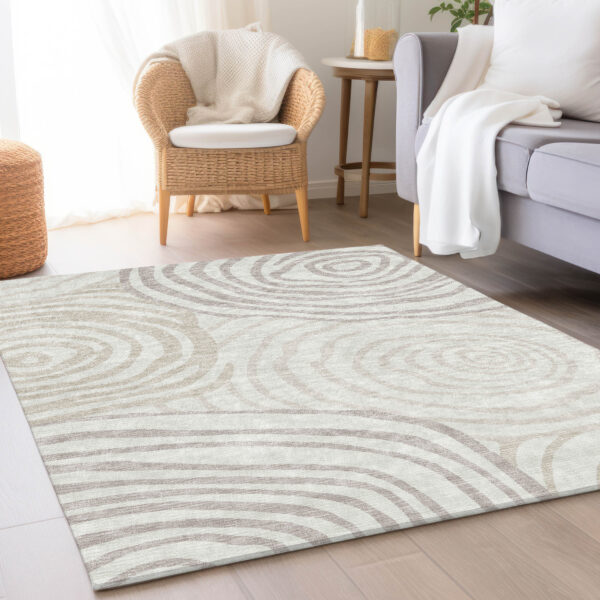 5' X 8' Ivory Beige And Khaki Abstract Washable Indoor Outdoor Area Rug