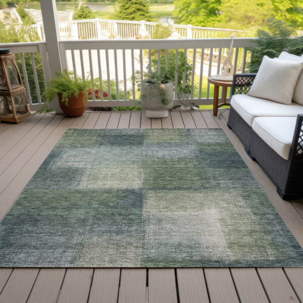 10' X 14' Olive Green And Gray Abstract Washable Indoor Outdoor Area Rug