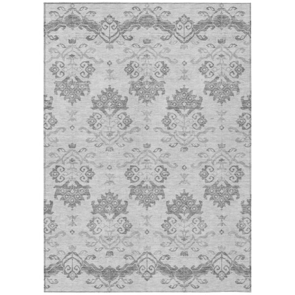 9' X 12' Graphite Gray And Silver Oriental Washable Indoor Outdoor Area Rug