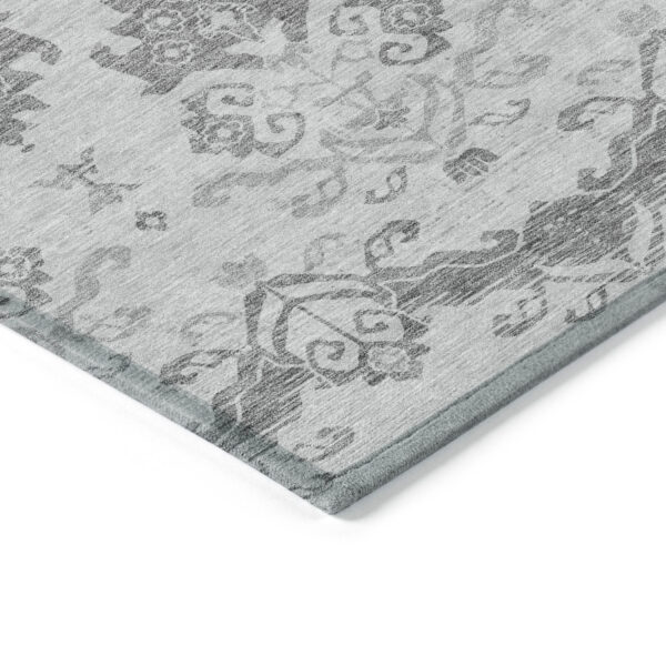 9' X 12' Graphite Gray And Silver Oriental Washable Indoor Outdoor Area Rug
