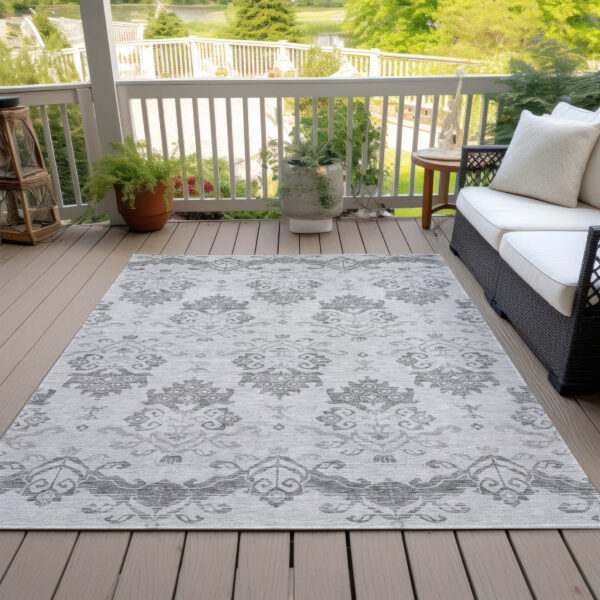 9' X 12' Graphite Gray And Silver Oriental Washable Indoor Outdoor Area Rug