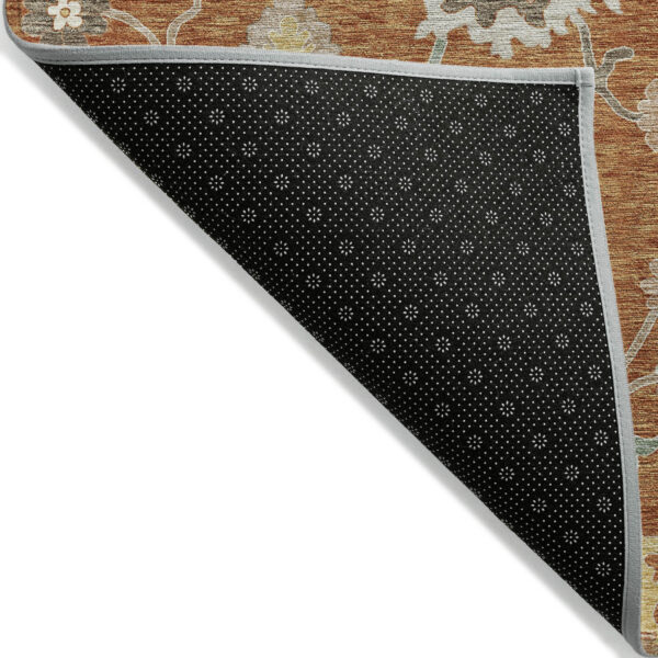 5' X 8' Orange Ivory And Gray Floral Washable Indoor Outdoor Area Rug