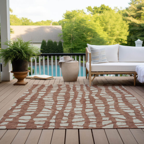 8' X 10' Orange And Ivory Abstract Washable Indoor Outdoor Area Rug