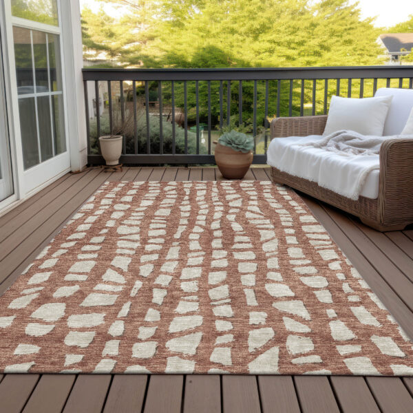 8' X 10' Orange And Ivory Abstract Washable Indoor Outdoor Area Rug