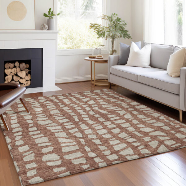 8' X 10' Orange And Ivory Abstract Washable Indoor Outdoor Area Rug