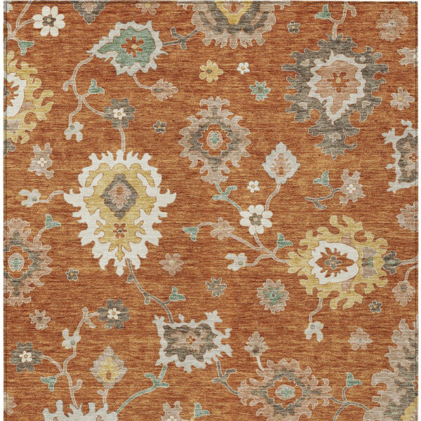 5' X 8' Orange Ivory And Gray Floral Washable Indoor Outdoor Area Rug