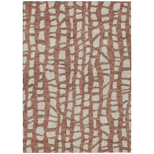 8' X 10' Orange And Ivory Abstract Washable Indoor Outdoor Area Rug