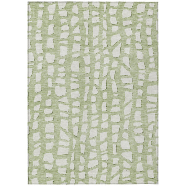 3' X 5' Artichoke Green And Ivory Abstract Washable Indoor Outdoor Area Rug