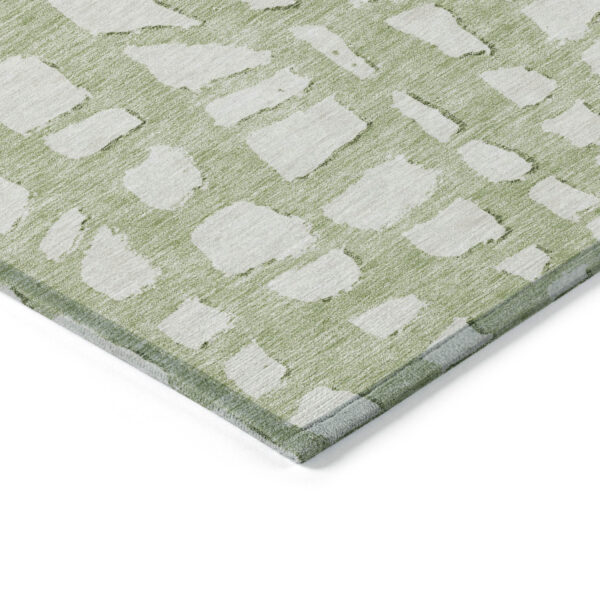 3' X 5' Artichoke Green And Ivory Abstract Washable Indoor Outdoor Area Rug