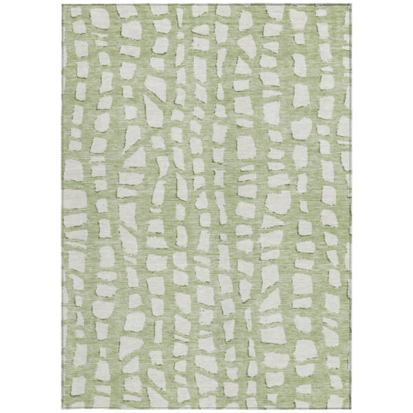 3' X 5' Artichoke Green And Ivory Abstract Washable Indoor Outdoor Area Rug