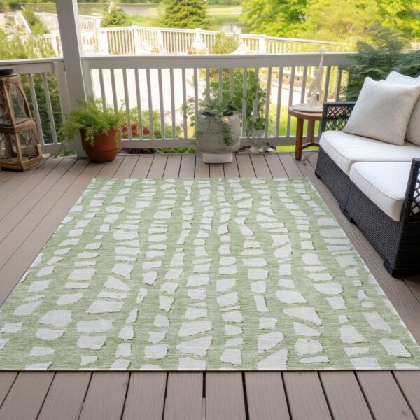 3' X 5' Artichoke Green And Ivory Abstract Washable Indoor Outdoor Area Rug
