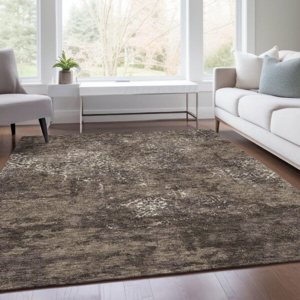 5' X 8' Brown And Ivory Floral Washable Indoor Outdoor Area Rug
