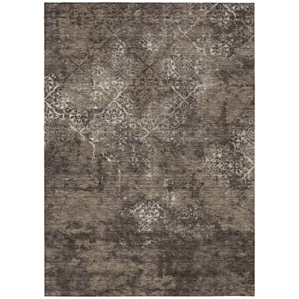 5' X 8' Brown And Ivory Floral Washable Indoor Outdoor Area Rug