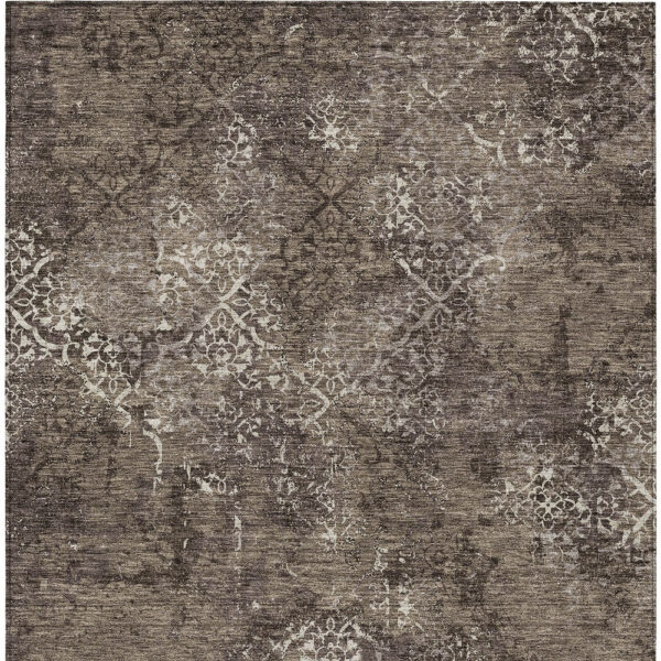 5' X 8' Brown And Ivory Floral Washable Indoor Outdoor Area Rug