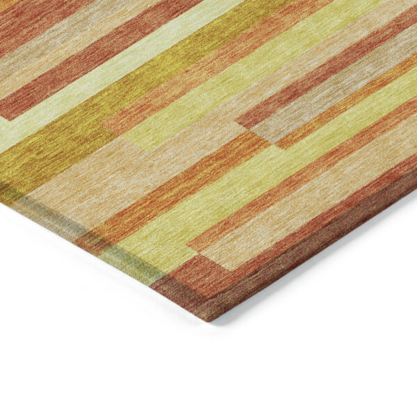 10' X 14' Orange Salmon And Lime Green Striped Washable Indoor Outdoor Area Rug