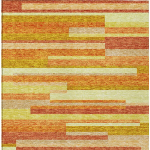 10' X 14' Orange Salmon And Lime Green Striped Washable Indoor Outdoor Area Rug