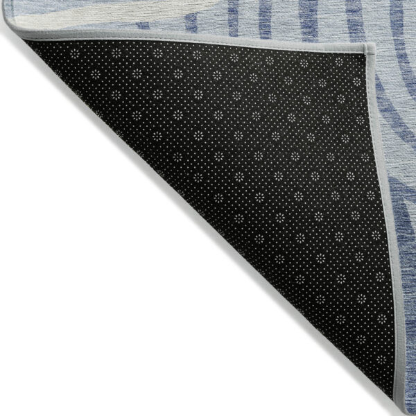 3' X 5' Sky Blue Denim Blue And Ivory Abstract Washable Indoor Outdoor Area Rug