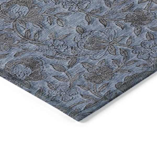 8' X 10' Blue Gray And Charcoal Floral Washable Indoor Outdoor Area Rug