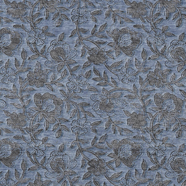 8' X 10' Blue Gray And Charcoal Floral Washable Indoor Outdoor Area Rug