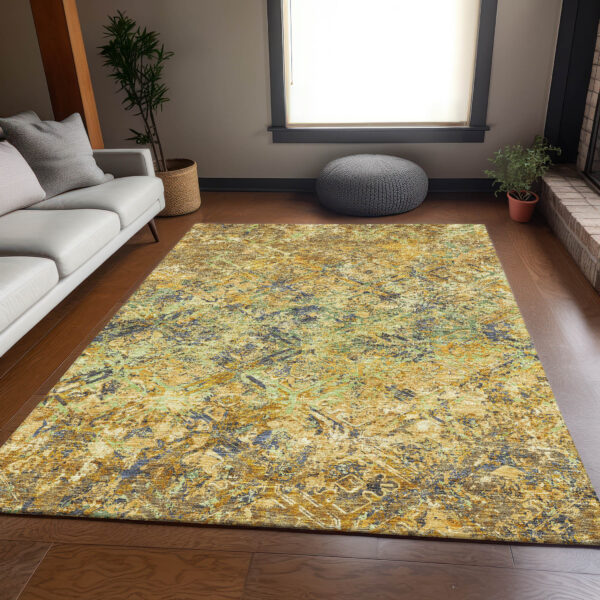 9' X 12' Gold Beige And Gray Geometric Washable Indoor Outdoor Area Rug