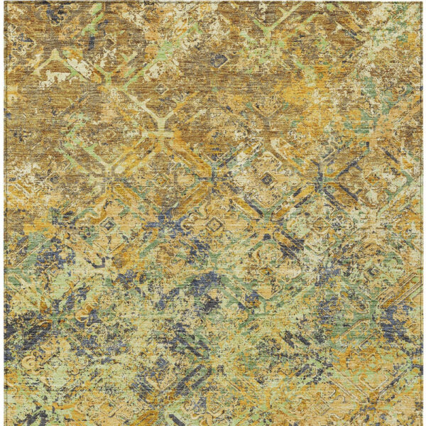 9' X 12' Gold Beige And Gray Geometric Washable Indoor Outdoor Area Rug