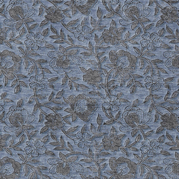 10' X 14' Blue Gray And Charcoal Floral Washable Indoor Outdoor Area Rug