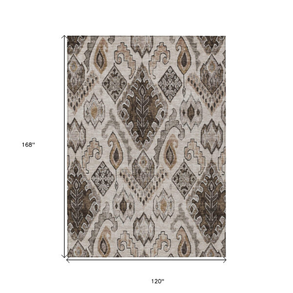 10' X 14' Brown And Beige Moroccan Washable Indoor Outdoor Area Rug