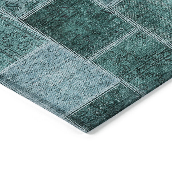 9' X 12' Teal Blue Aqua And Charcoal Patchwork Washable Indoor Outdoor Area Rug