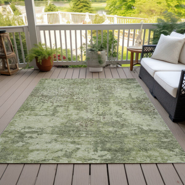 3' X 5' Artichoke Green And Fern Green Floral Washable Indoor Outdoor Area Rug