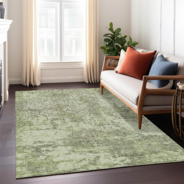 3' X 5' Artichoke Green And Fern Green Floral Washable Indoor Outdoor Area Rug
