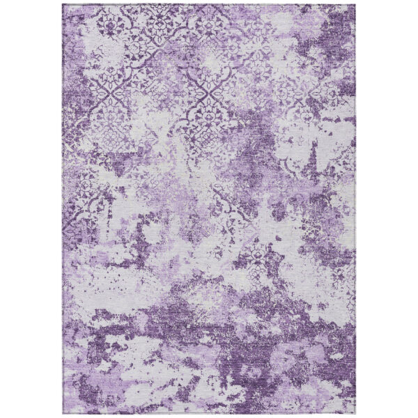 5' X 8' Lavender Purple And Lilac Floral Washable Indoor Outdoor Area Rug