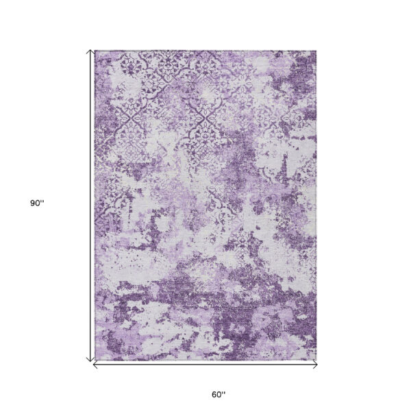 5' X 8' Lavender Purple And Lilac Floral Washable Indoor Outdoor Area Rug