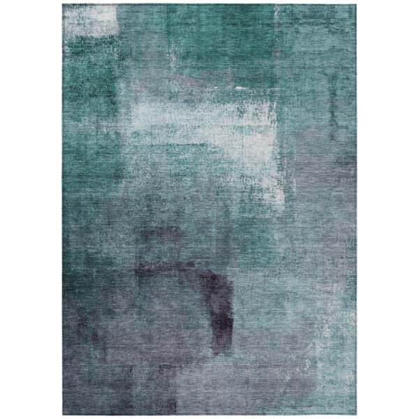 5' X 8' Teal Blue Aqua And Ivory Abstract Washable Indoor Outdoor Area Rug