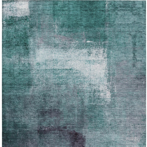 5' X 8' Teal Blue Aqua And Ivory Abstract Washable Indoor Outdoor Area Rug