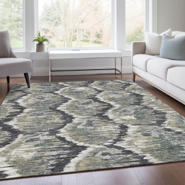8' X 10' Charcoal Gray And Silver Abstract Washable Indoor Outdoor Area Rug