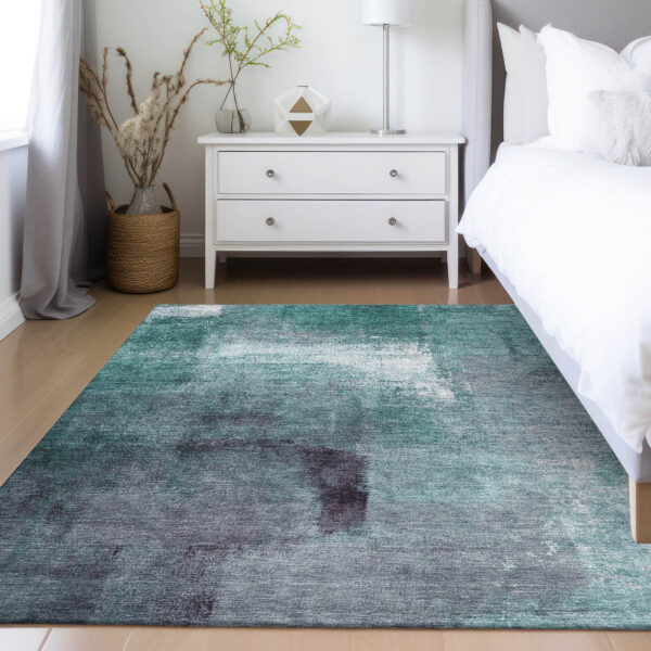 5' X 8' Teal Blue Aqua And Ivory Abstract Washable Indoor Outdoor Area Rug