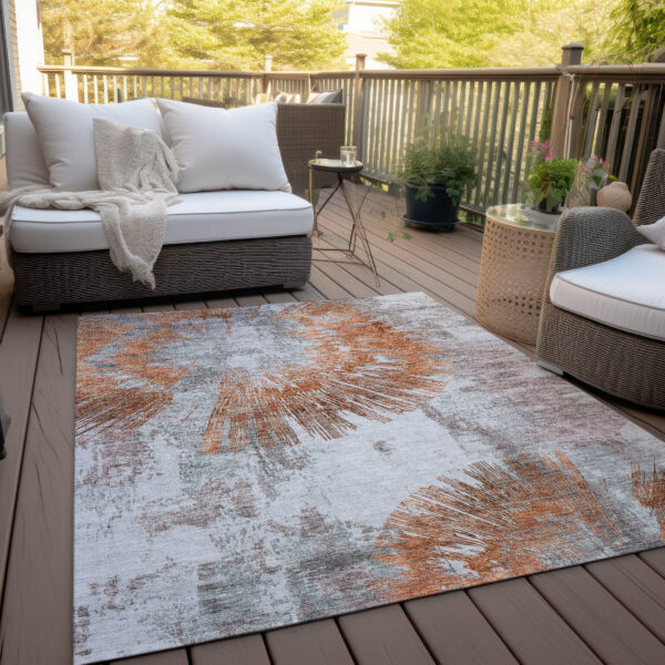 9' X 12' Terra Cotta Copper And Taupe Abstract Washable Indoor Outdoor Area Rug