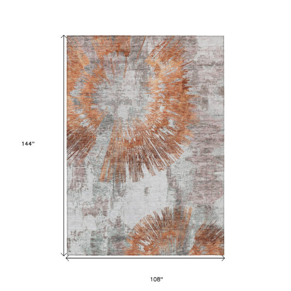 9' X 12' Terra Cotta Copper And Taupe Abstract Washable Indoor Outdoor Area Rug