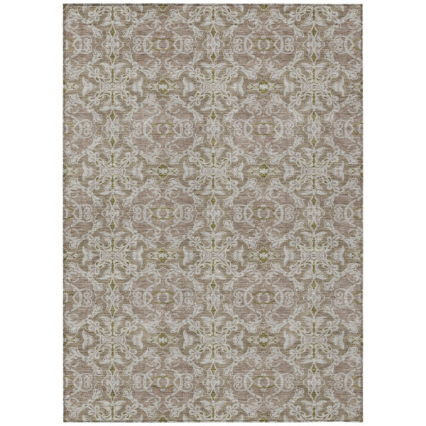 9' X 12' Brown Beige And Taupe Medallion Washable Indoor Outdoor Area Rug