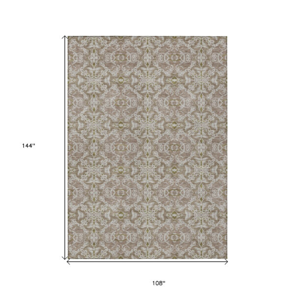 9' X 12' Brown Beige And Taupe Medallion Washable Indoor Outdoor Area Rug