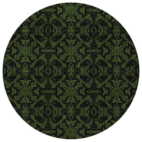8' Olive Green And Green Round Medallion Washable Indoor Outdoor Area Rug