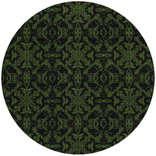 8' Olive Green And Green Round Medallion Washable Indoor Outdoor Area Rug